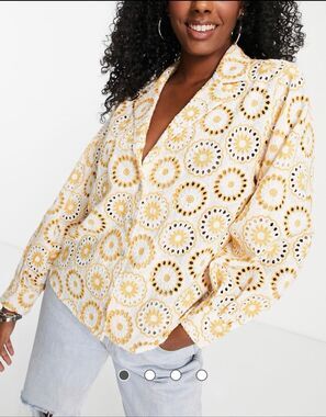 TOPSHOP All Over Goldenrod Floral Embroidery Blouse-2